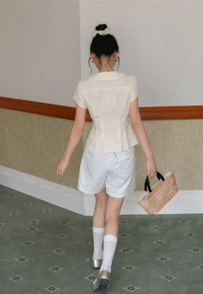 Short Sleeve Shirt with Peter Pan Collar and Peplum Hem