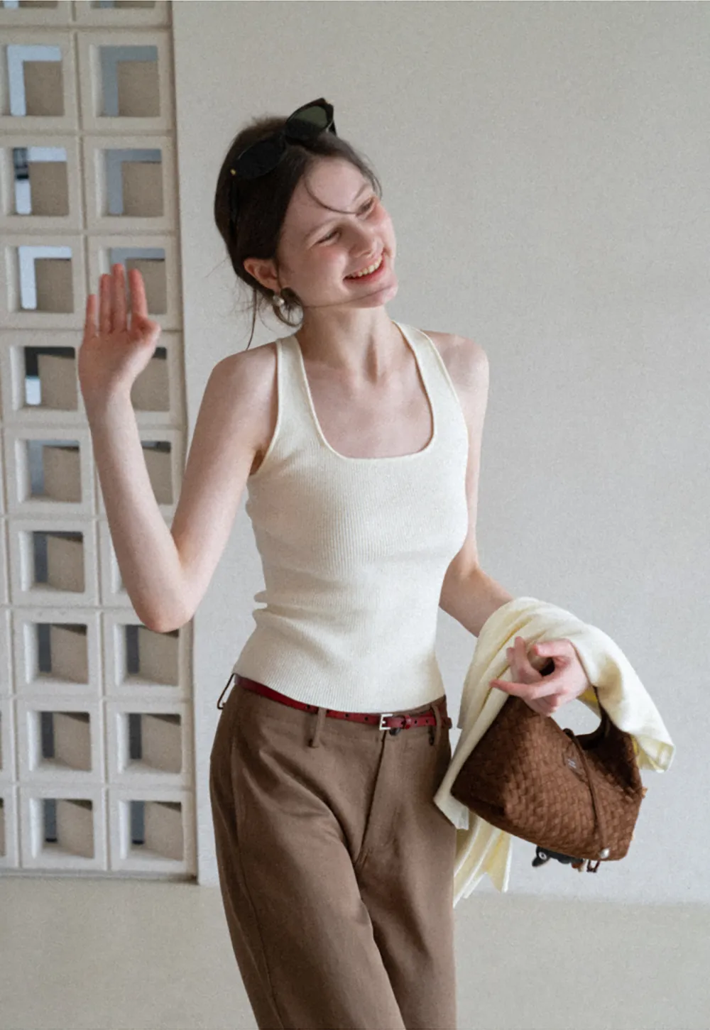 Light Knit Sweater Set with Tank Top and Cardigan Design