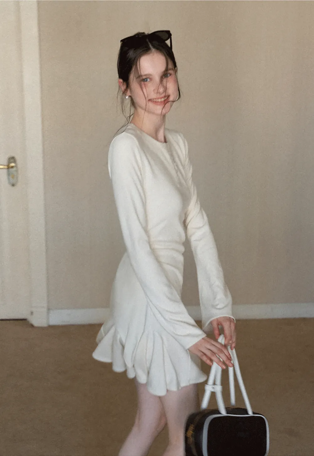 Elegant Flared Sleeve Mini Dress with Ruffle Hem