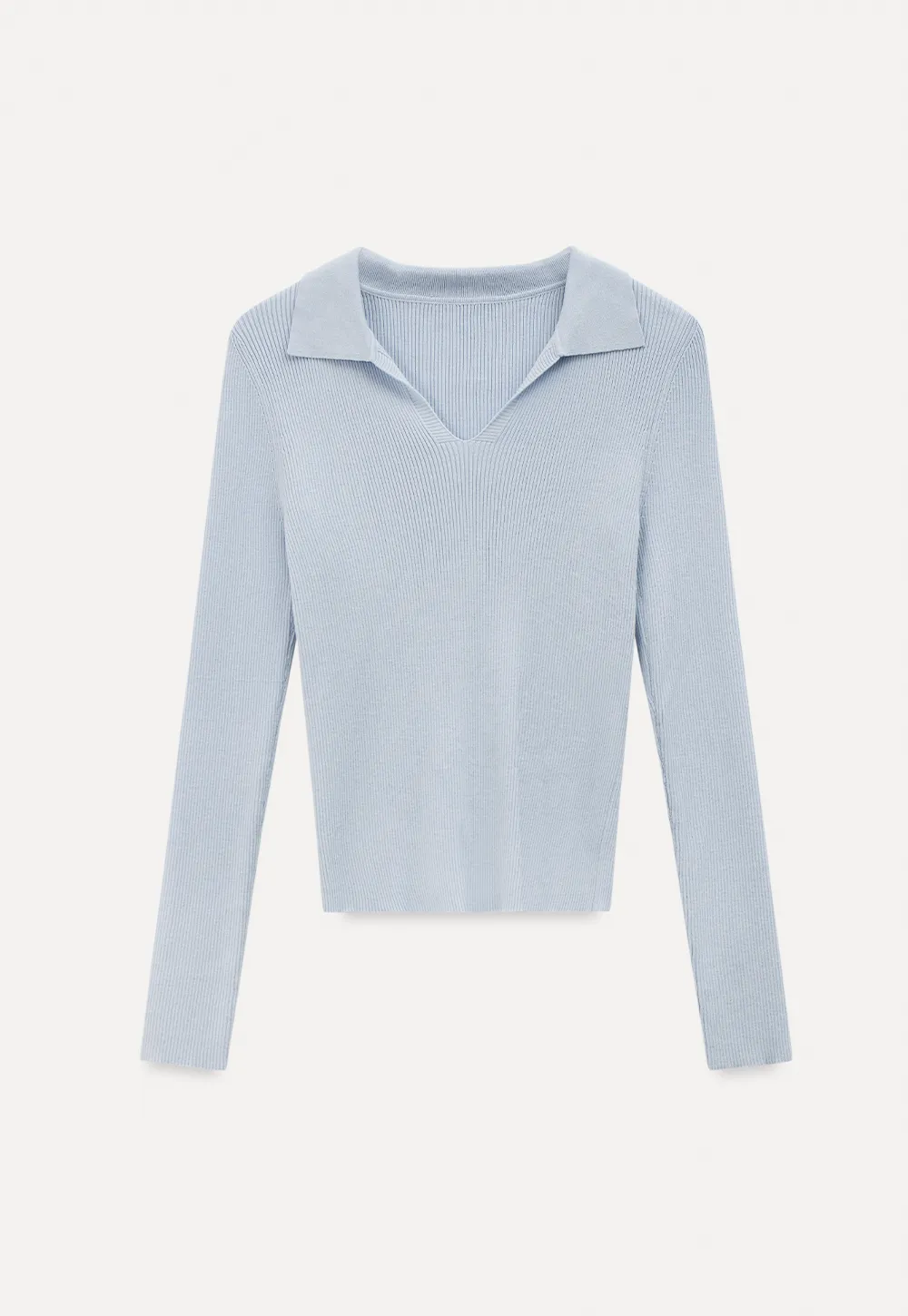 Ribbed Knit Long Sleeve Polo Neck Sweater