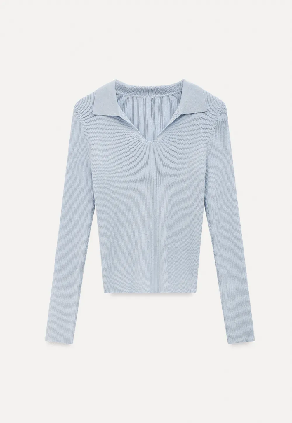 Ribbed Knit Long Sleeve Polo Neck Sweater