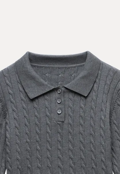 Women's Cable Knit Polo Sweater