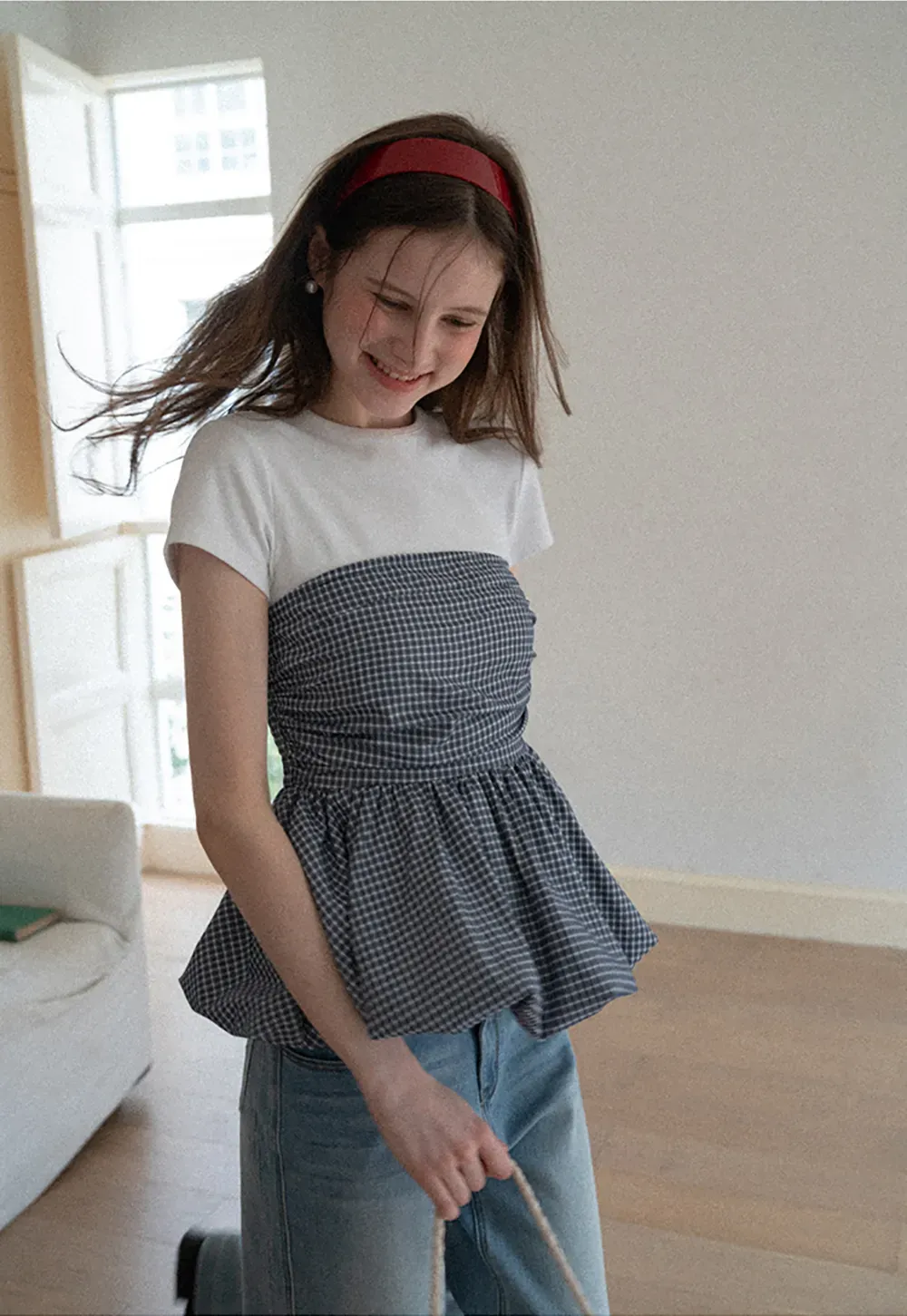 Smocked Waist Checkered Tank Top