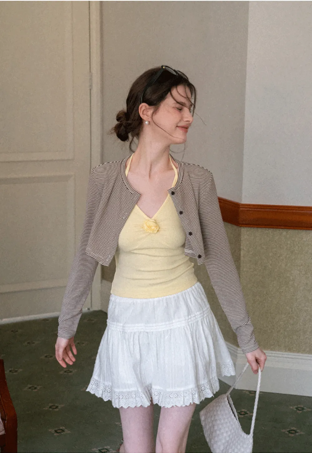 Striped cardigan with buttons and V neck tank top