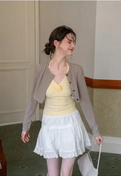 Striped cardigan with buttons and V neck tank top