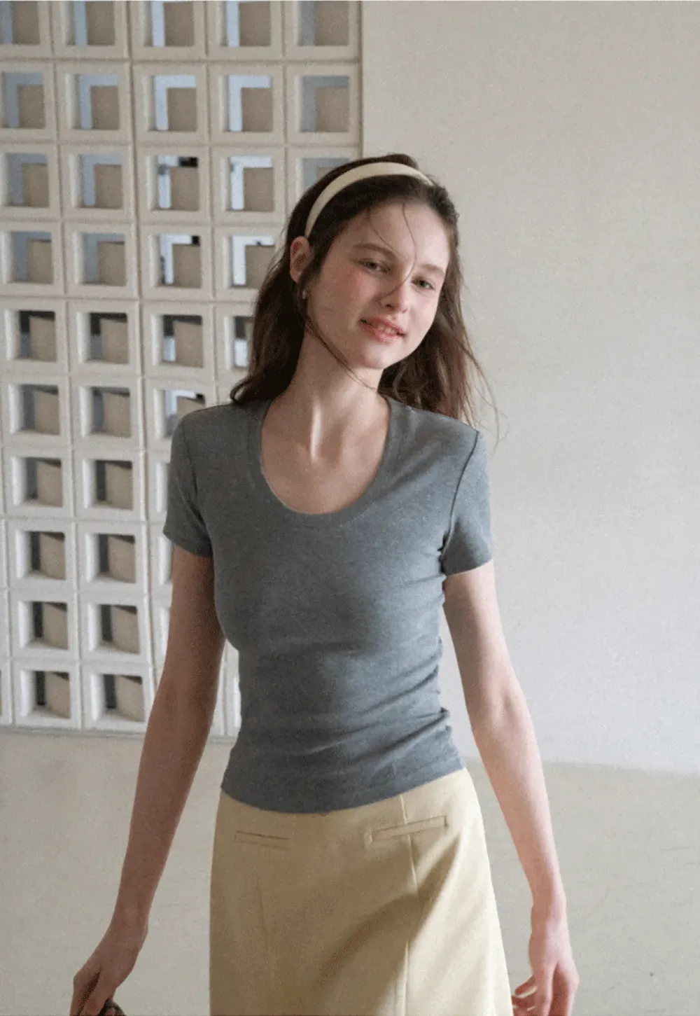 Short Sleeve Crop Top with Back Buttons