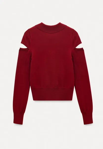 Elegant Knit Sweater with Bow Detail and Cutout Sleeves