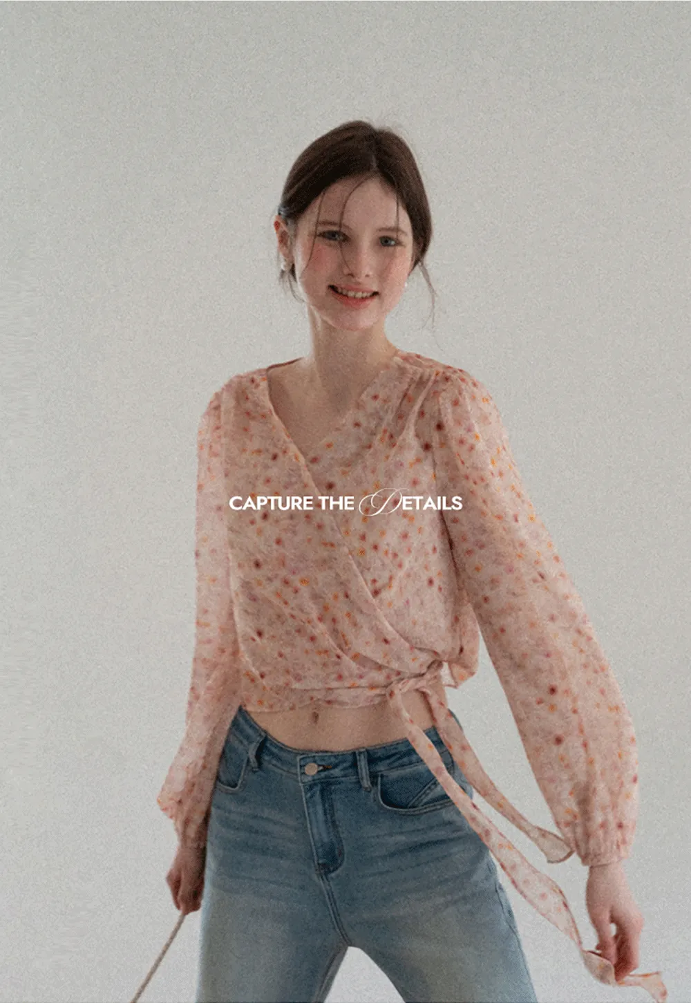 Lace Chiffon Wrap Blouse with Long Sleeves