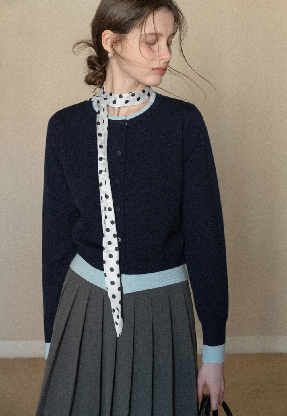 Elegant Round Neck Knit Sweater with Button Detail