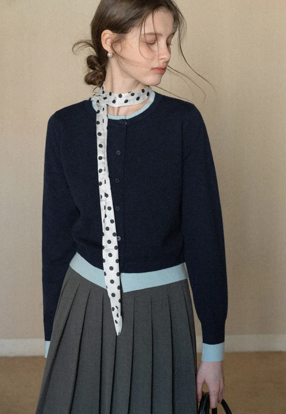 Elegant Round Neck Knit Sweater with Button Detail