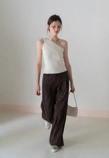 Wide Leg Pleated Casual Pants with Belt