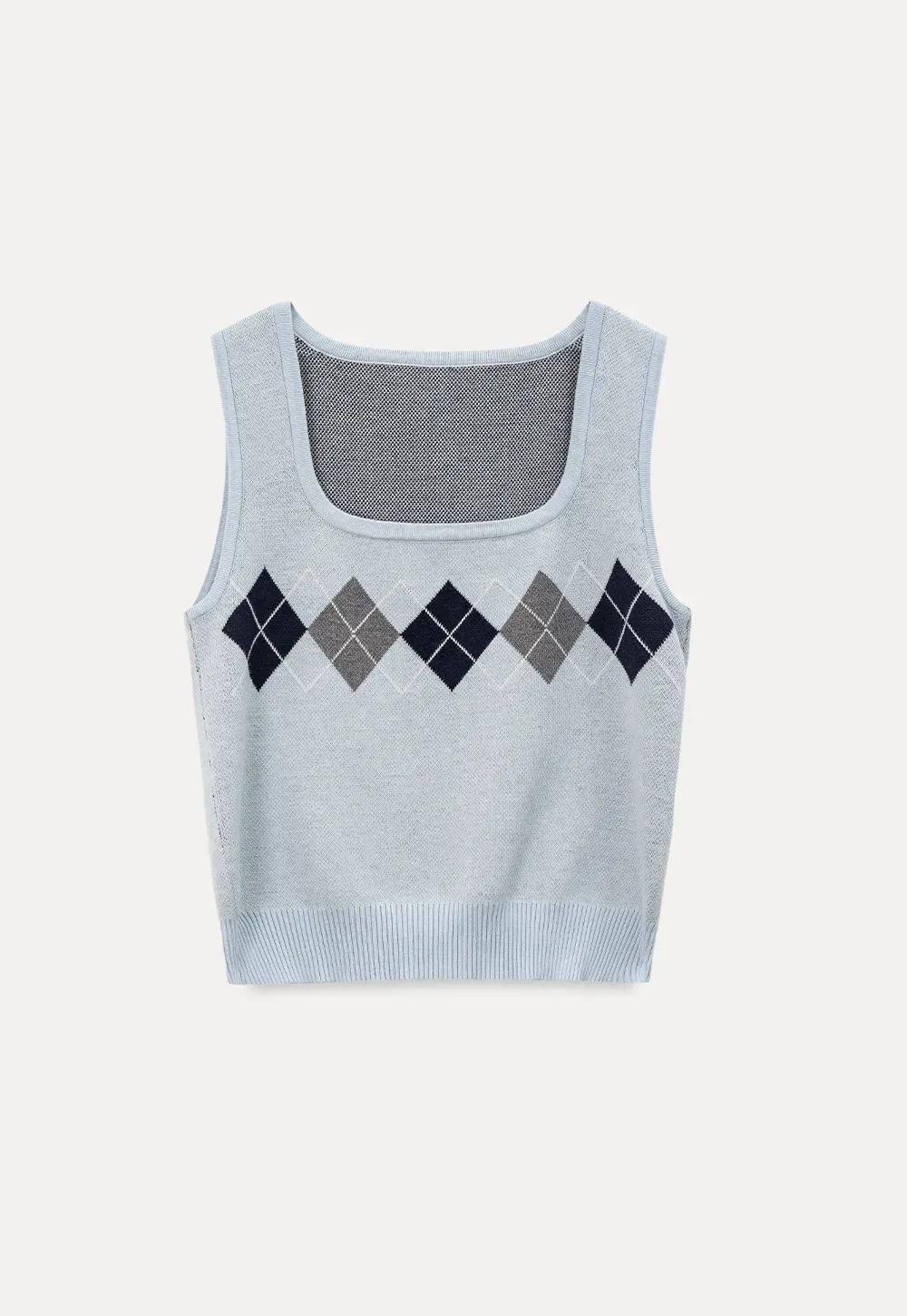 Woolen knit sweater with argyle pattern and buttons
