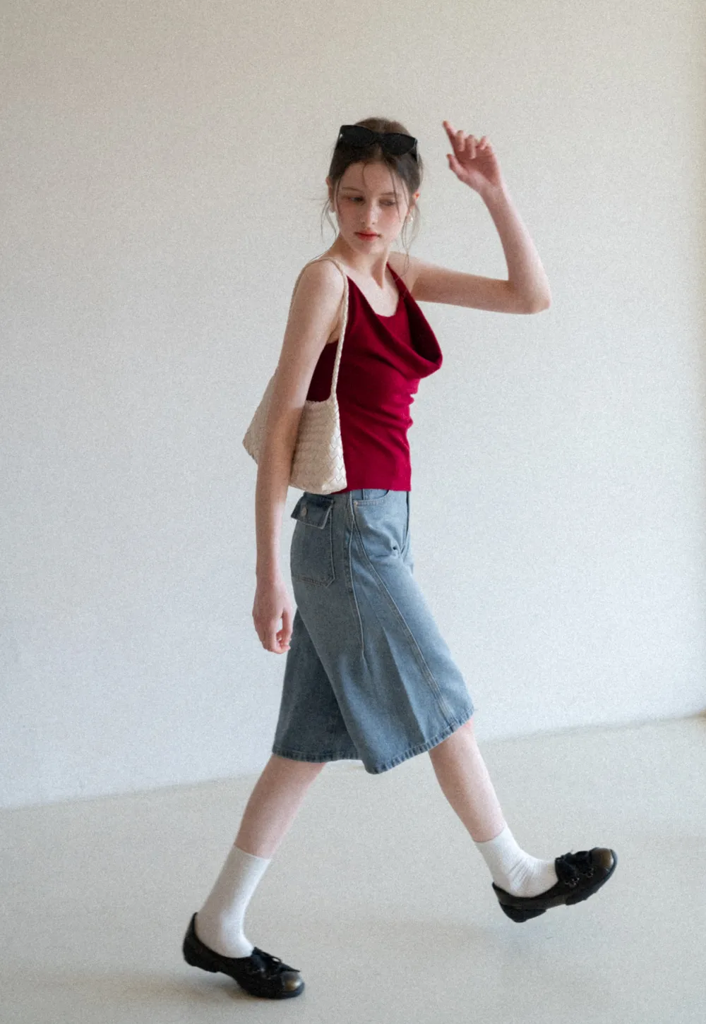 Wide Leg Denim Shorts with Belt and Back Pockets