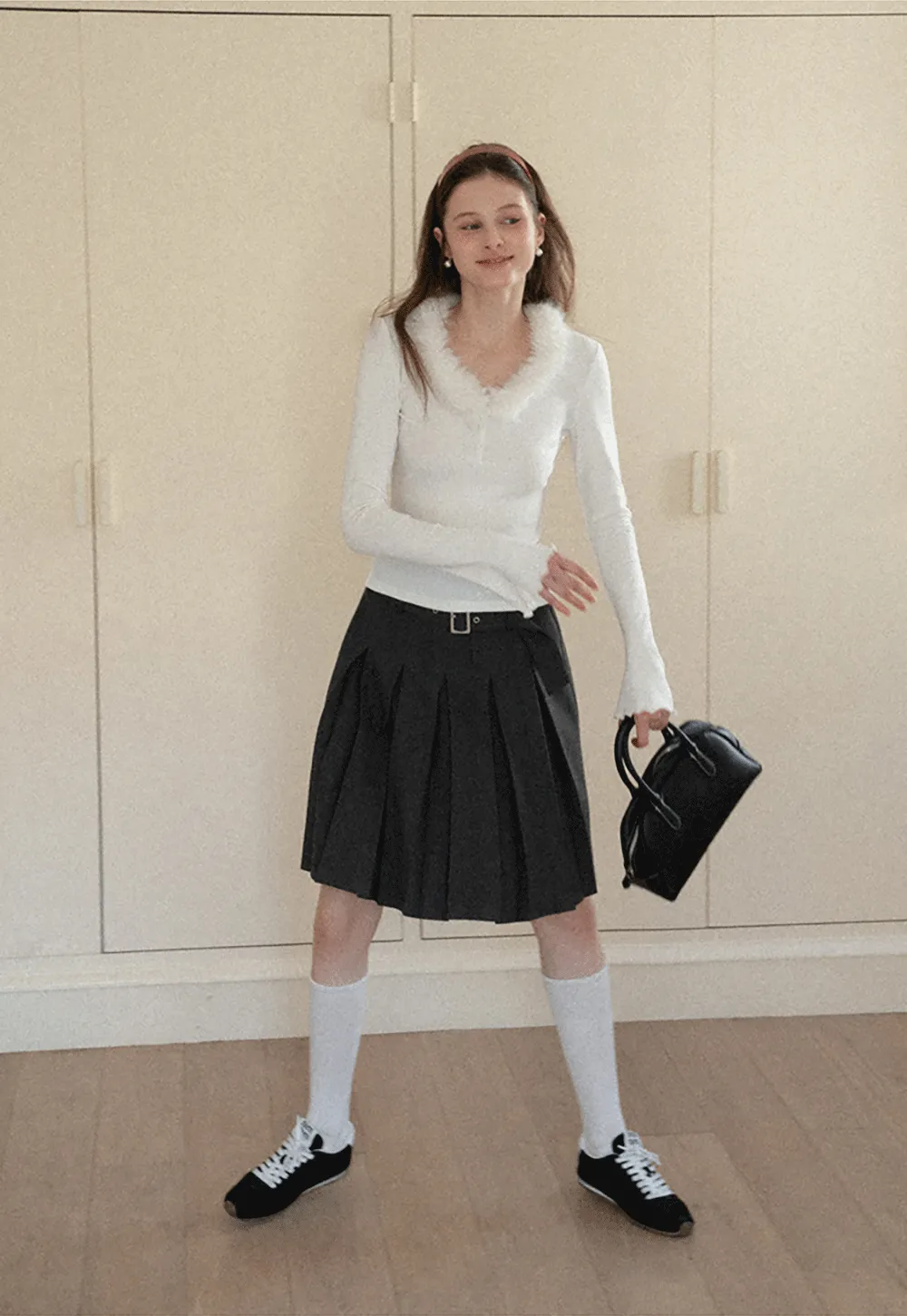 Pleated A Line Skirt with Belt Detail