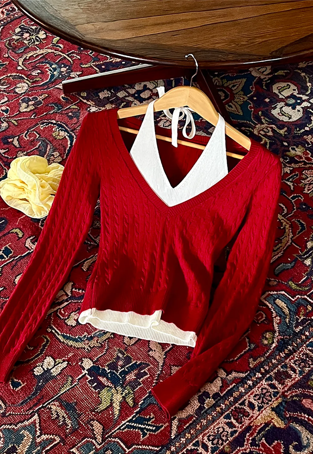 Cable Knit Sweater with Back Tie Detail