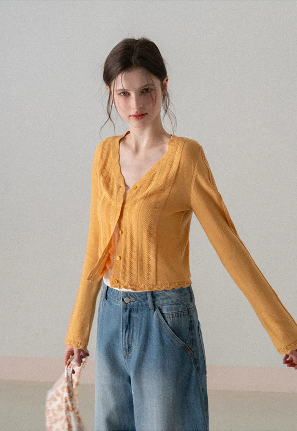 Long Sleeve Knit Sweater with Lace Trim