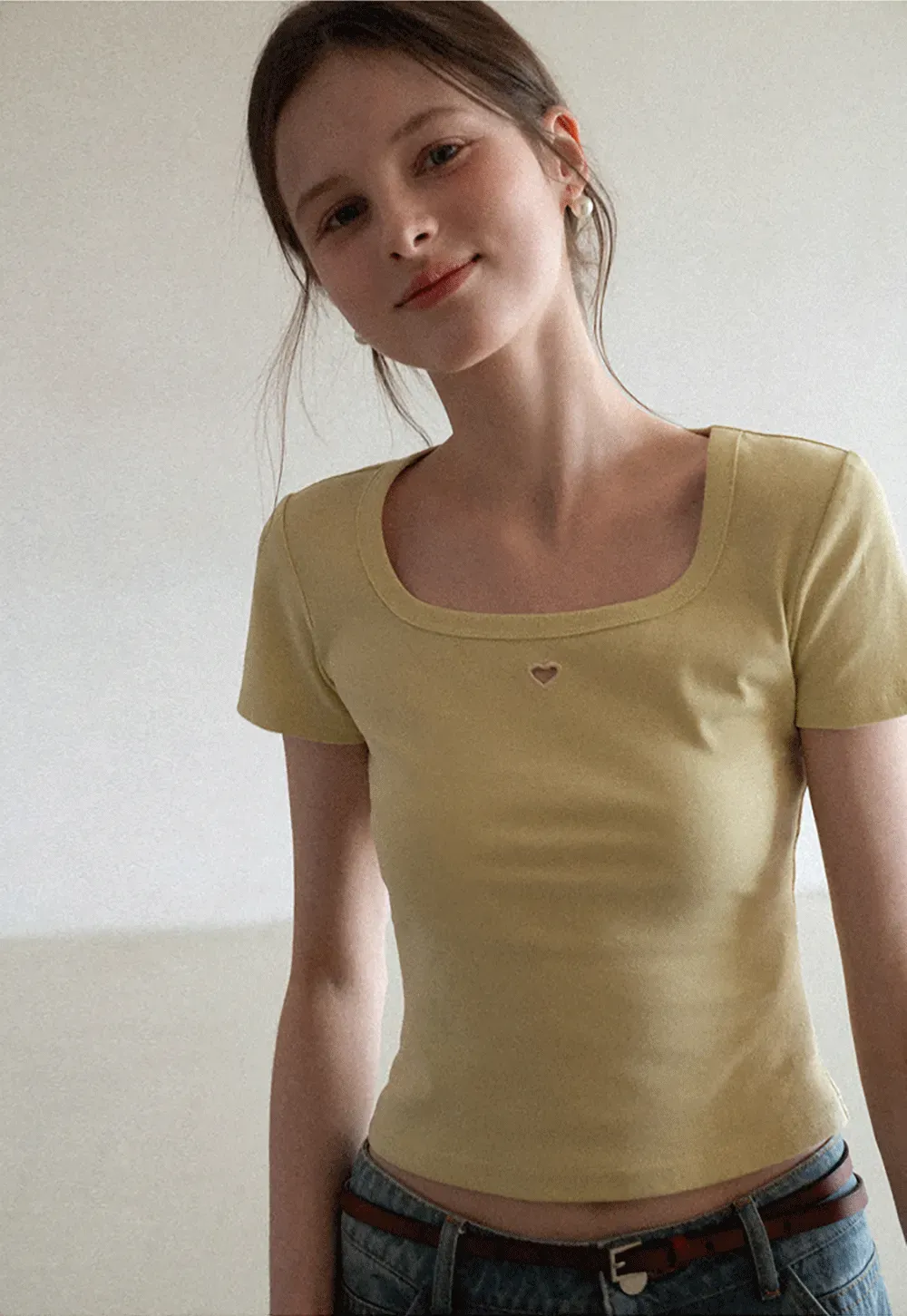 Short Sleeve Crop Top with Square Neckline