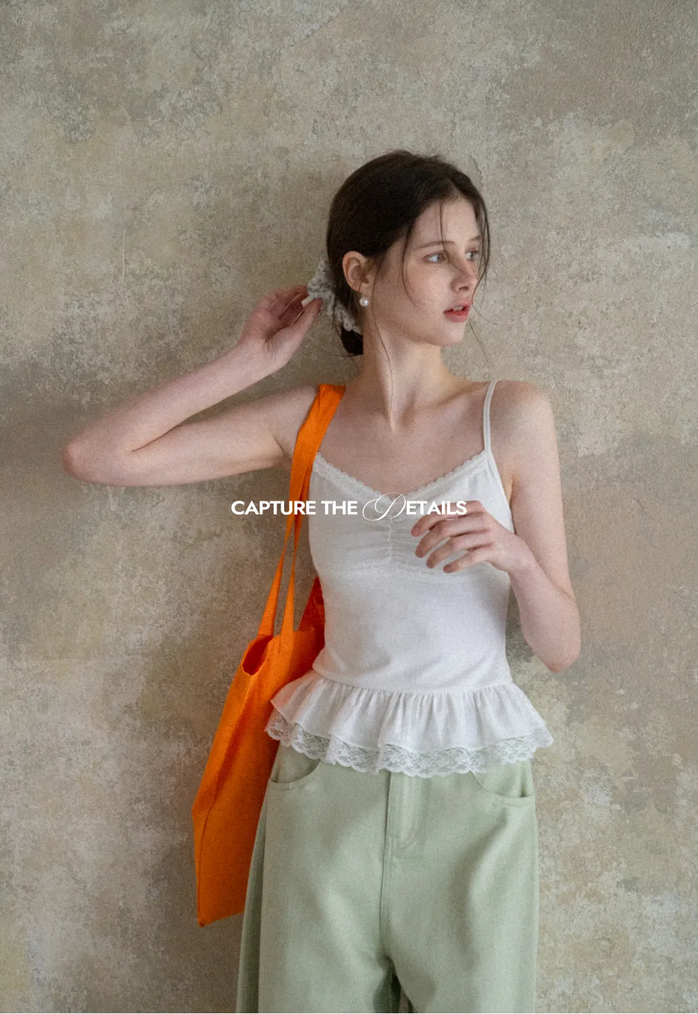 Lace Trimmed Peplum Tank Top with Thin Straps