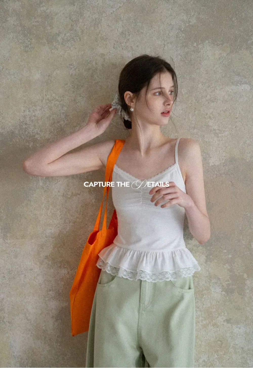 Lace Trimmed Peplum Tank Top with Thin Straps