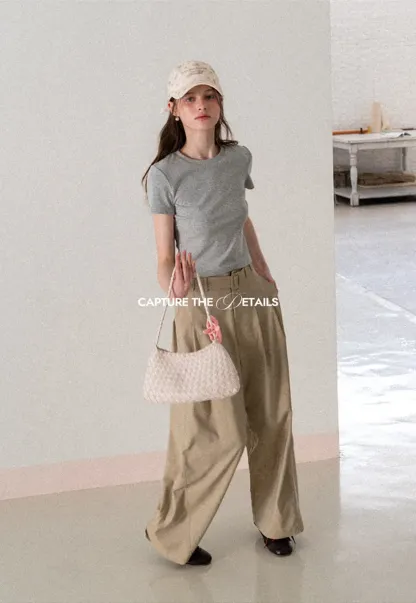 Wide Leg Pleated Casual Pants with Belt