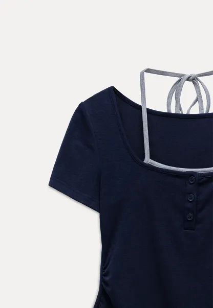 Women's Square-Neck Strappy Henley Tee