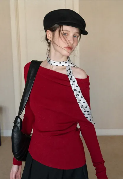 Elegant polka dot neck tie with bow design for women's fashion.