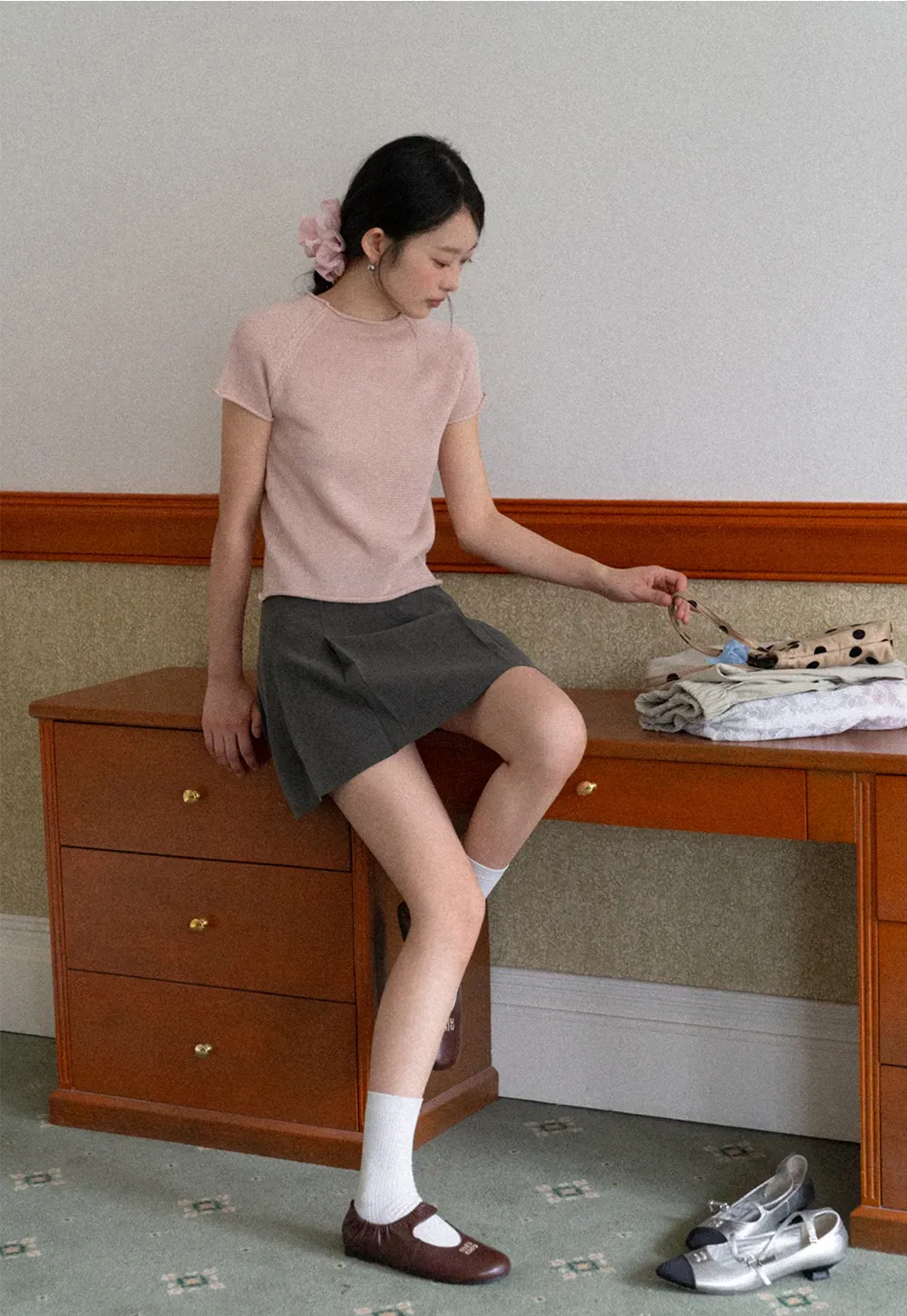 Pleated A-line Mini Skirt