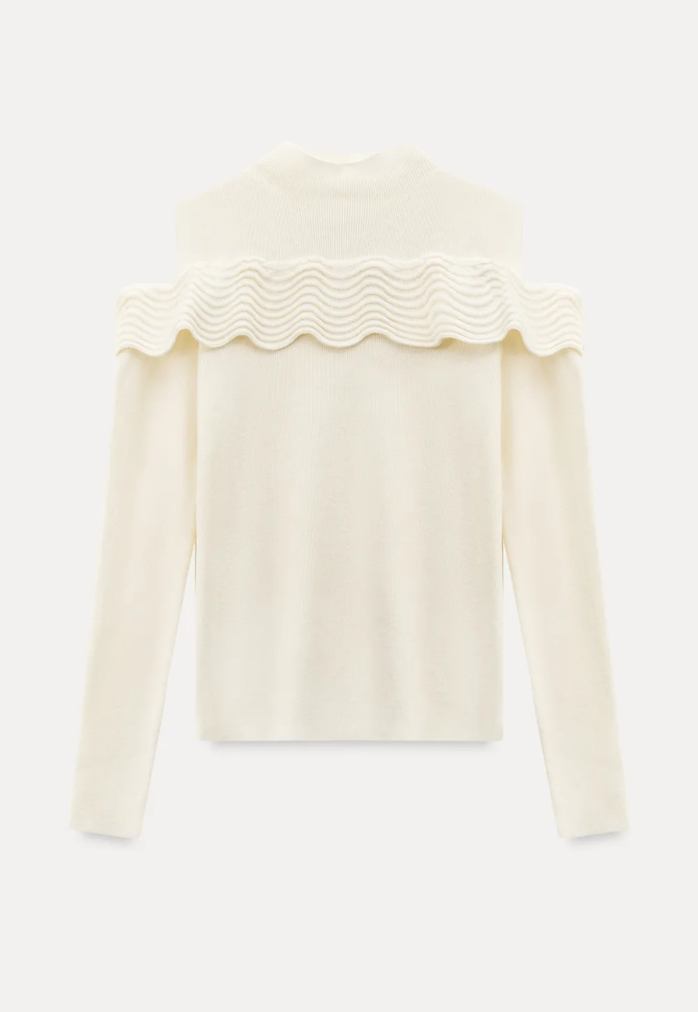 Elegant Off Shoulder Knit Sweater with Wave Detail