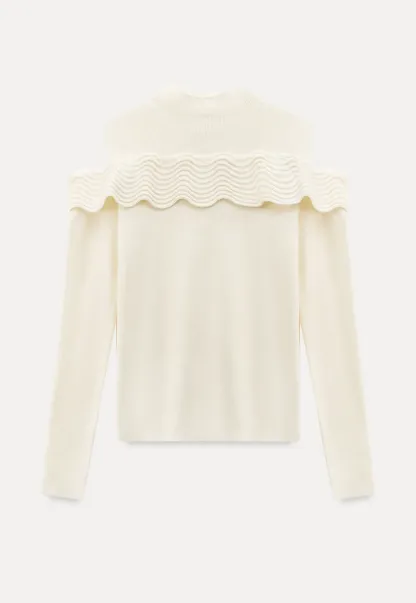 Elegant Off Shoulder Knit Sweater with Wave Detail