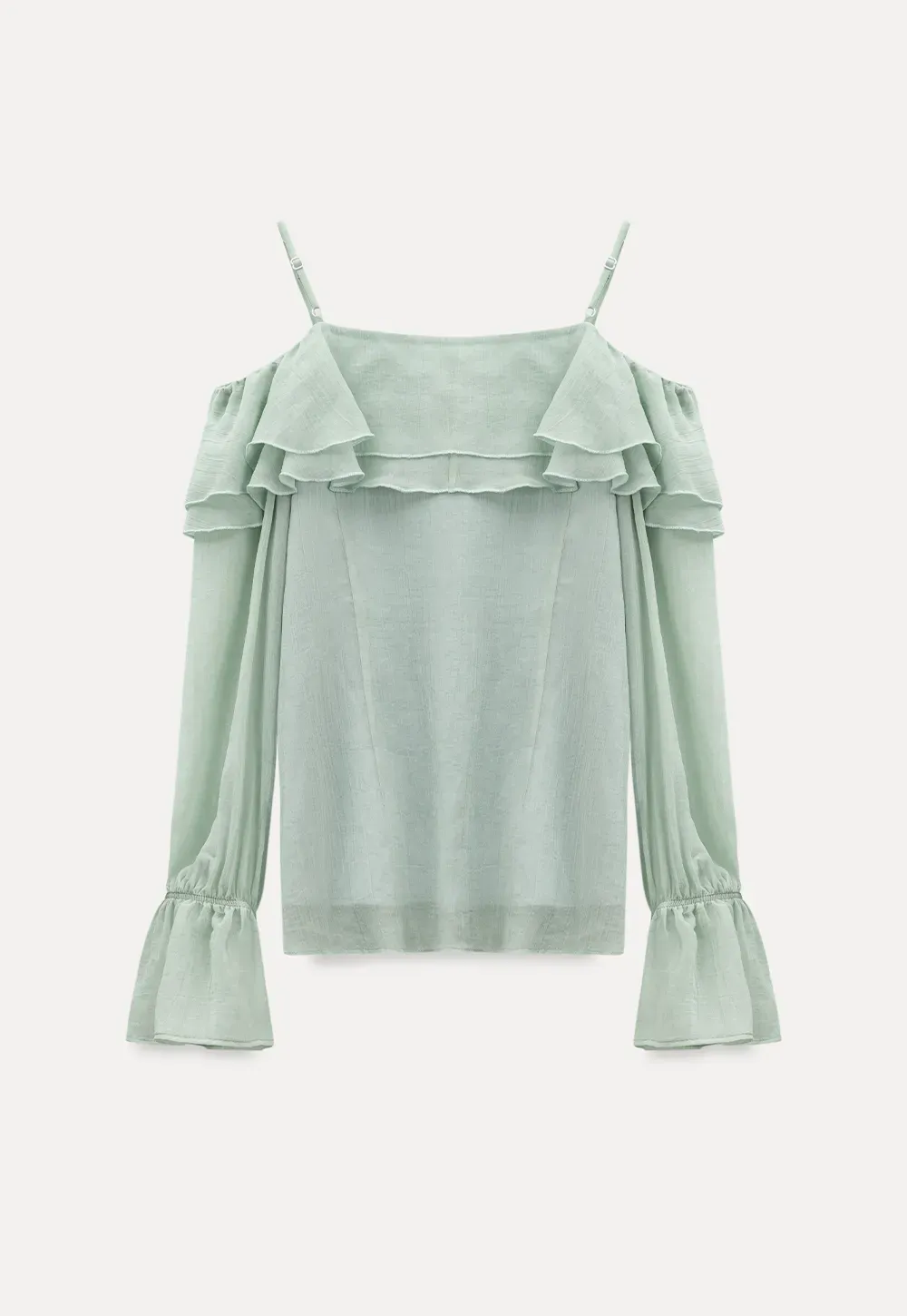 Off Shoulder Blouse with Ruffled Layers and Floral Embellishment