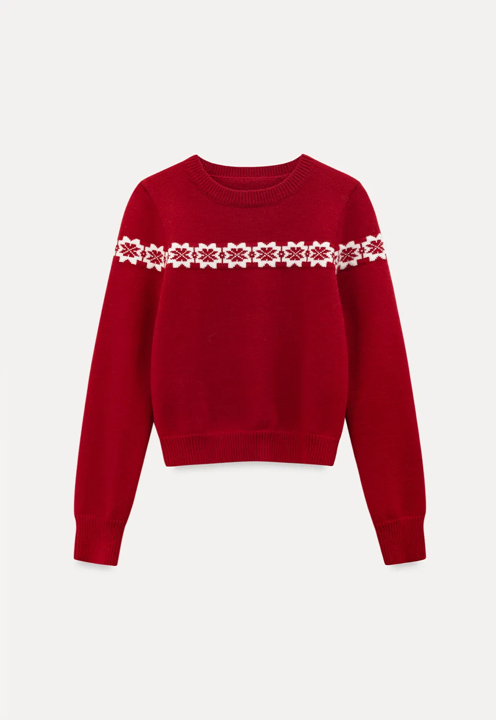 Round Neck Sweater with Snowflake Pattern Design