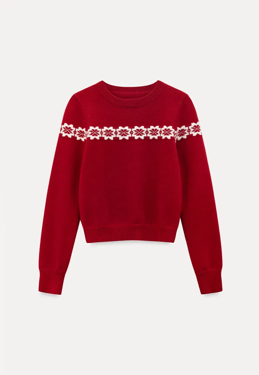 Round Neck Sweater with Snowflake Pattern Design