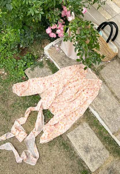 Lace Chiffon Wrap Blouse with Long Sleeves