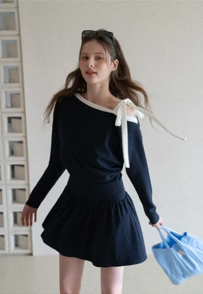 Long sleeve top with bow detail and mini skirt set