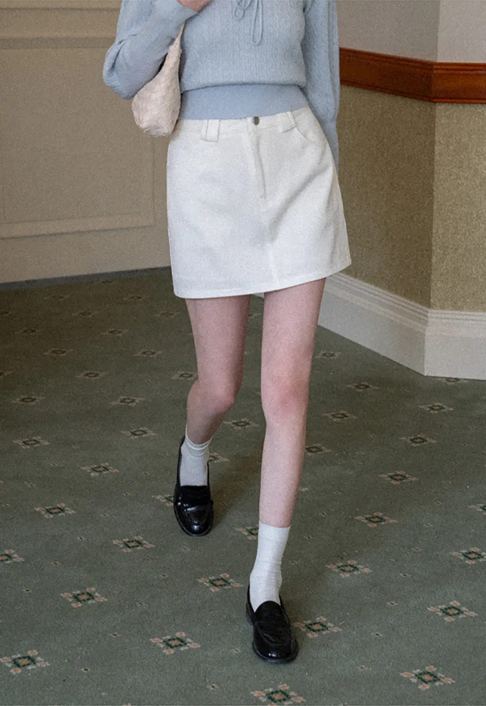 A-line mini skirt with front zipper and belt loops