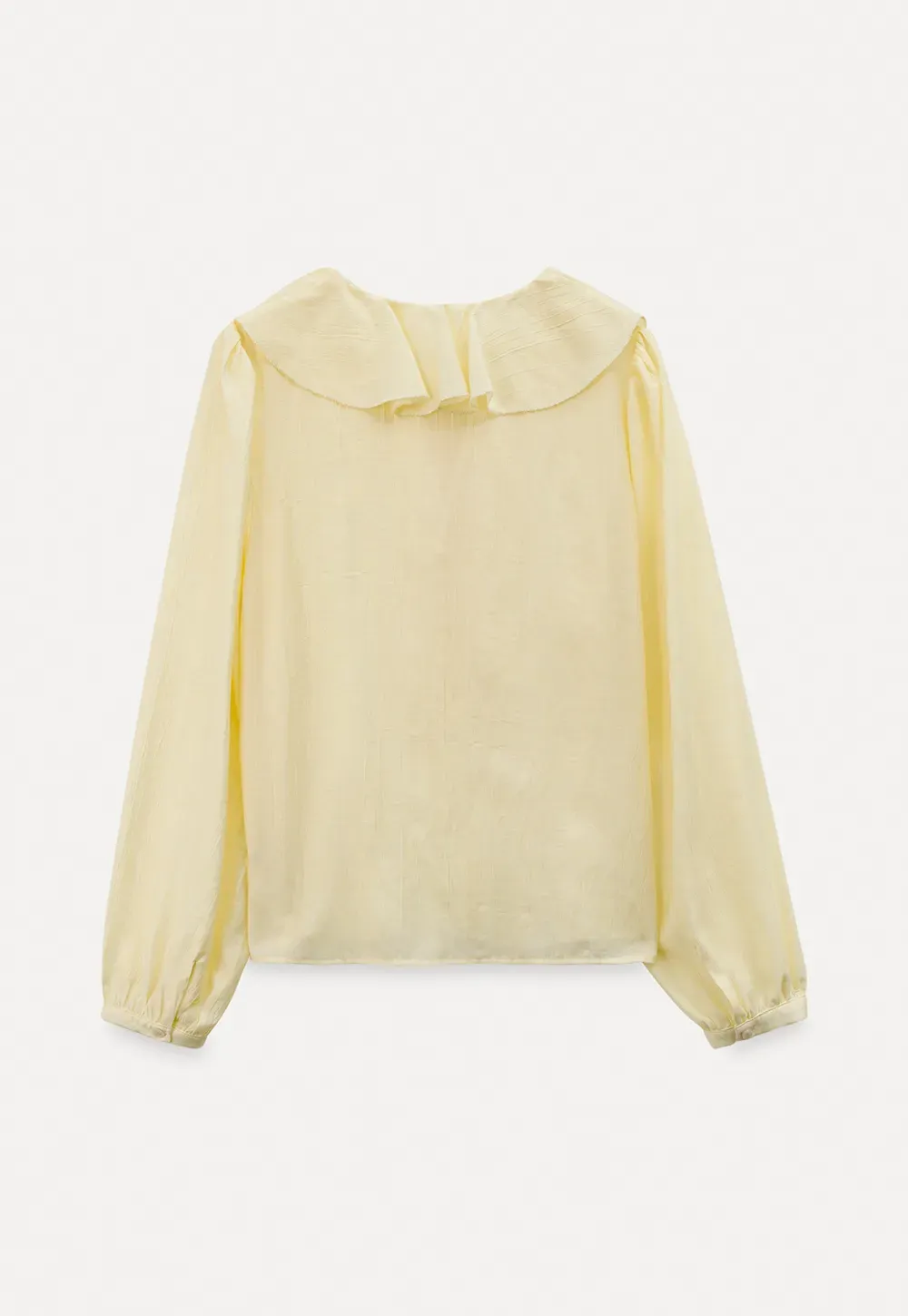 Ruffled Collar Long Sleeve Blouse with Tie Front