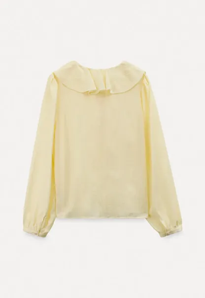 Ruffled Collar Long Sleeve Blouse with Tie Front