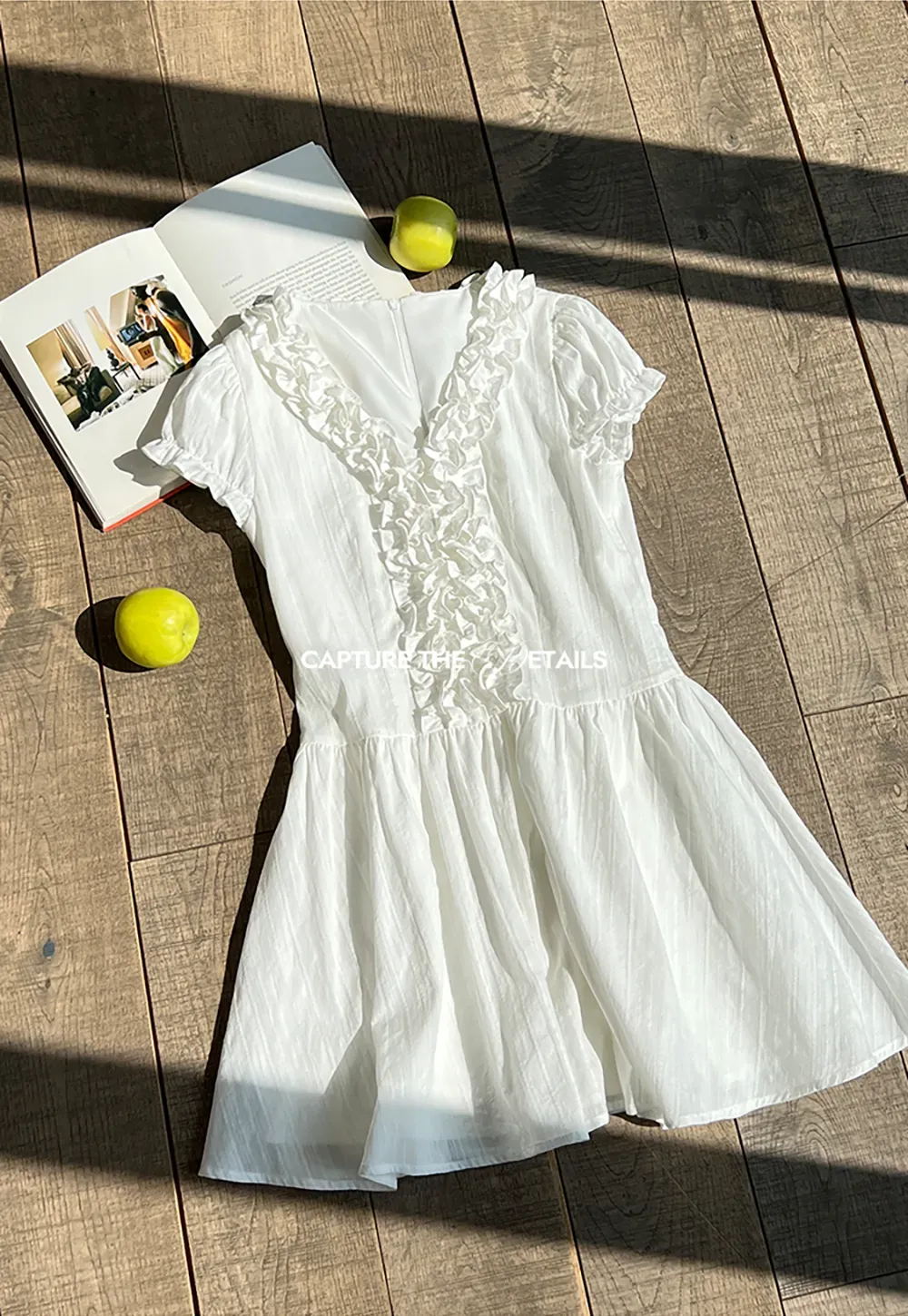 Ruffled V Neck Short Sleeve A Line Dress