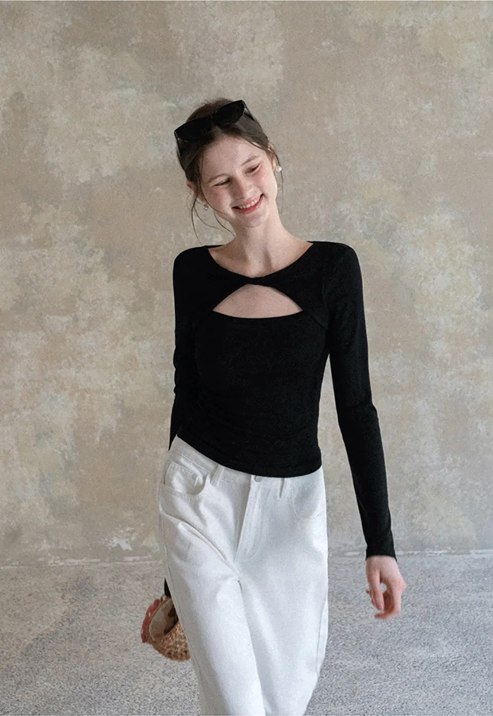 Long sleeve top with front cutout detail