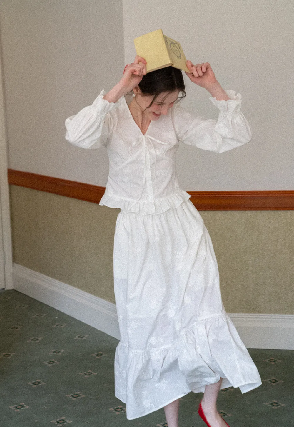 Shirt with ruffled sleeves and layered skirt