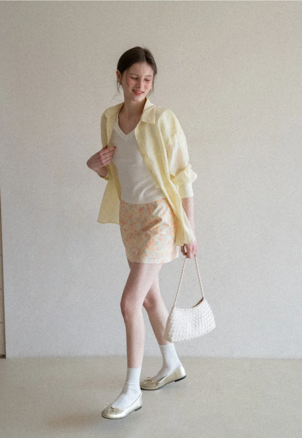 Lightweight Button Up Shirt with V Neck and Long Sleeves