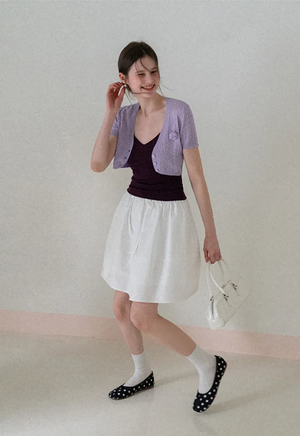 A-line skirt with drawstring waist and layered hem