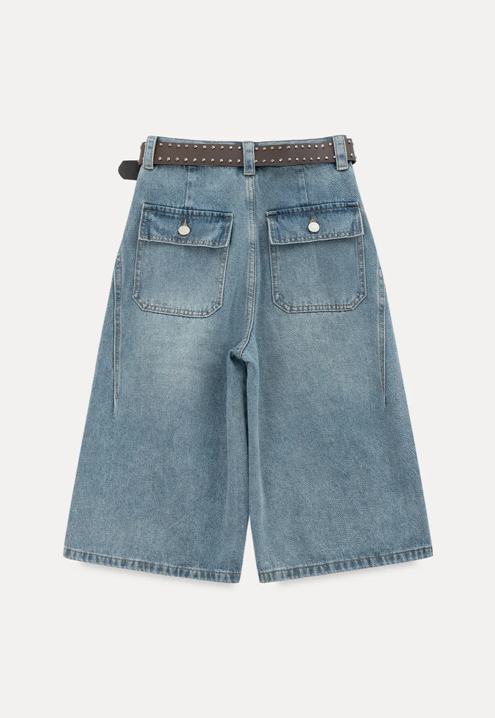 Wide Leg Denim Shorts with Belt and Back Pockets