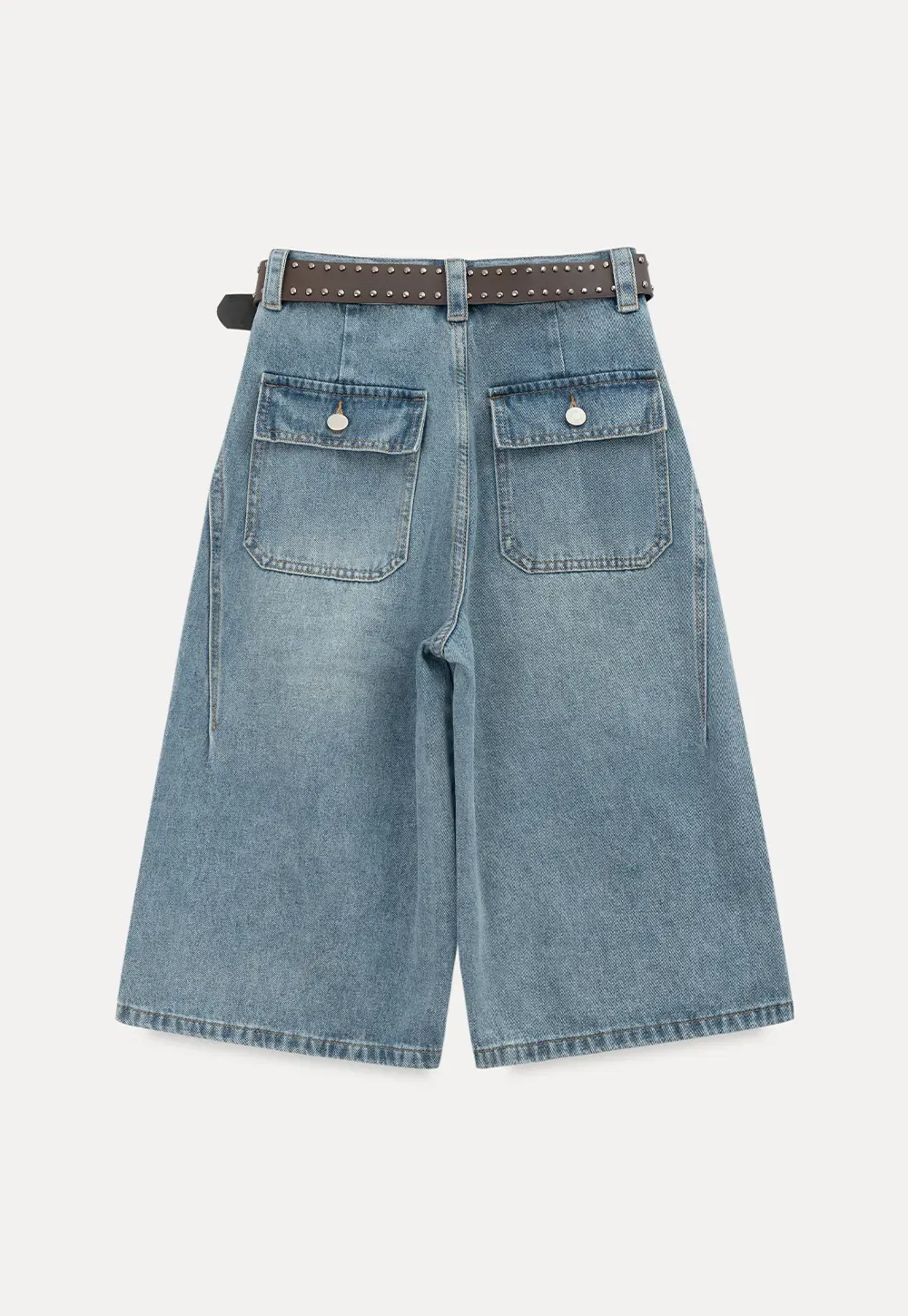 Wide Leg Denim Shorts with Belt and Back Pockets