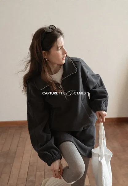 Fleece Mini Skirt Elastic Waist Casual Wear