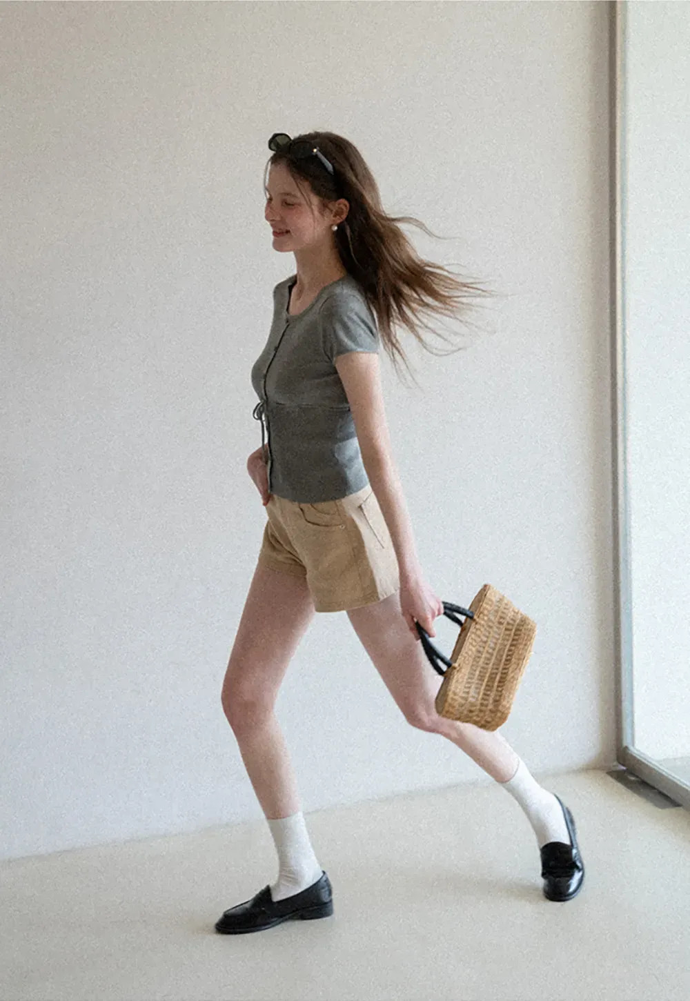 Short Sleeve Knit Cardigan with Front Buttons and Waist Tie