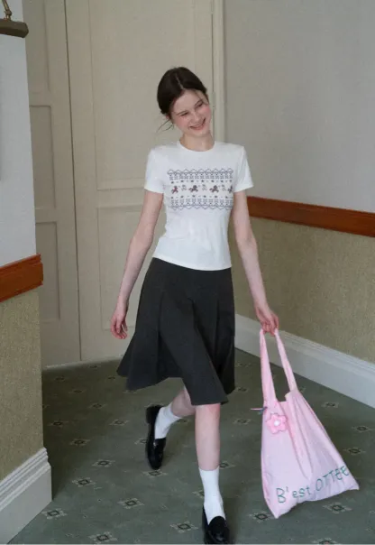 Pleated A-line Skirt with Waistband