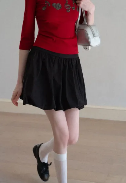 Pleated A-line Skirt with Elastic Waistband