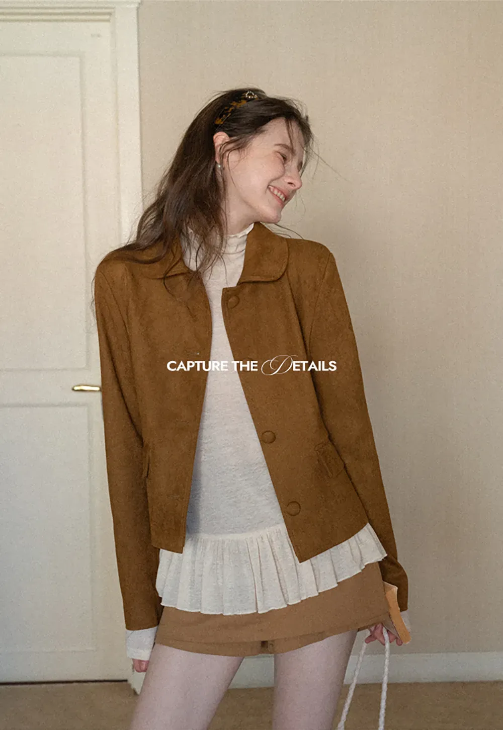 Soft Faux Suede Jacket with Button Closure and Collar Design