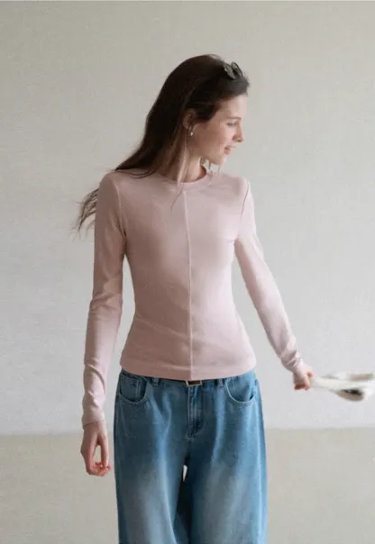 Long sleeve top with ruffled hem and layered design